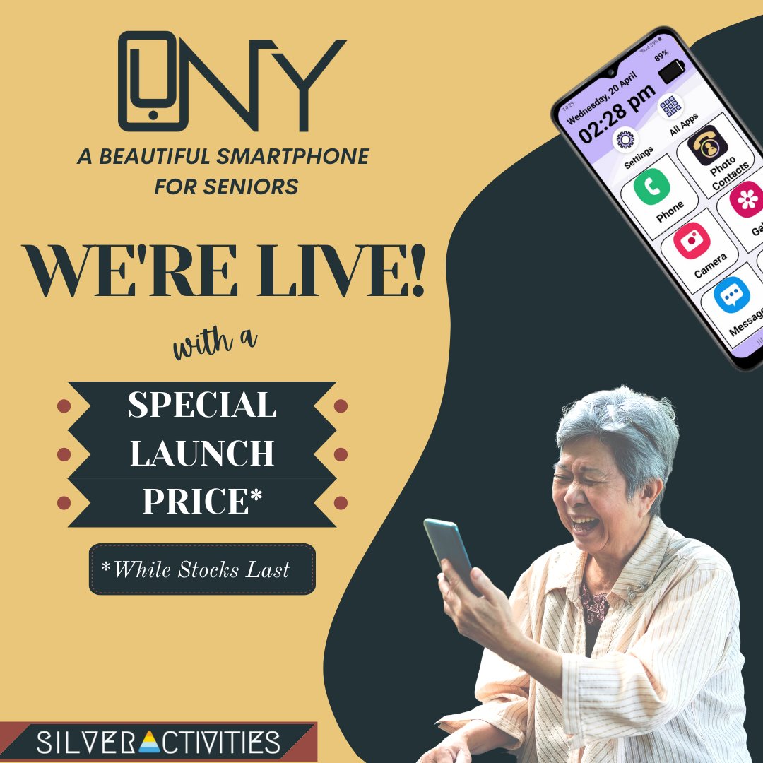 SilverActivities is proud to launch #ONYPhone after a huge success of #SilverPad. ONY Phone is a #smartphone for older adults with intuitively designed features to help them connect with loved ones and be part of the tech world.

#launch #seniorliving #MadeinSingapore #MothersDay