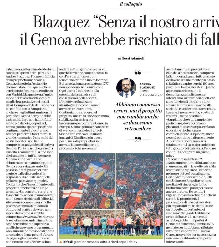 grifoncina1977's tweet photo. Bravo Andres chiaro e preciso chi non ha capito fin'ora non capirà mai e a questo punto chissene.Pronta a darvi il tempo necessario per lavorare e mettere in pratica le vostre idee intanto però GRAZIE SE IL GENOA È ANCORA VIVO LO DOBBIAMO A VOI @azangrillo @GenoaCFC #777partners https://t.co/hzuc7aVR2j