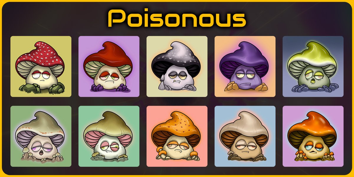 All mushrooms are edible, some only once 😵

Poisonous Shroomies #381-390 are more sickly than trippy, you've been warned.. 🍄

#NFT #NFTs #NFTartist #NFTart #BeeceNFT #NFTProject #NFTCommunity #NFTCollection