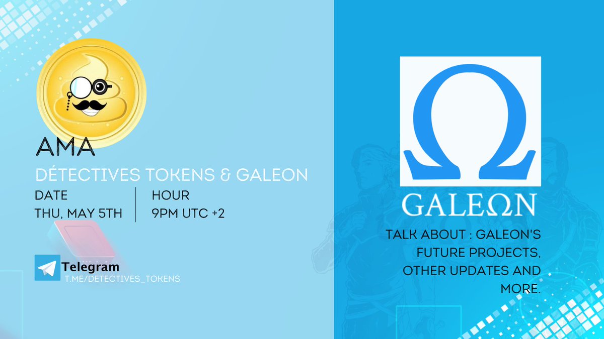 Galeon will be part of the AMA organized by <a href="/DetectiveToken/">Détectives Tokens</a>. 📣

Join the Telegram, Thursday, May 5th at 9pm (UTC+2) : loom.ly/r3Y8ATM. 🕖

We will reply to all your questions about Galeon's future projects. 👀

#galeon #galeons #blockchain #blockchain #tokens #healthcare