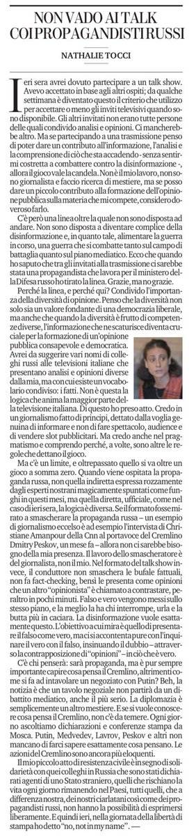Not in my name…. Perché ho detto no alla tv con i propagandisti. Stamane su <a href="/LaStampa/">La Stampa</a>