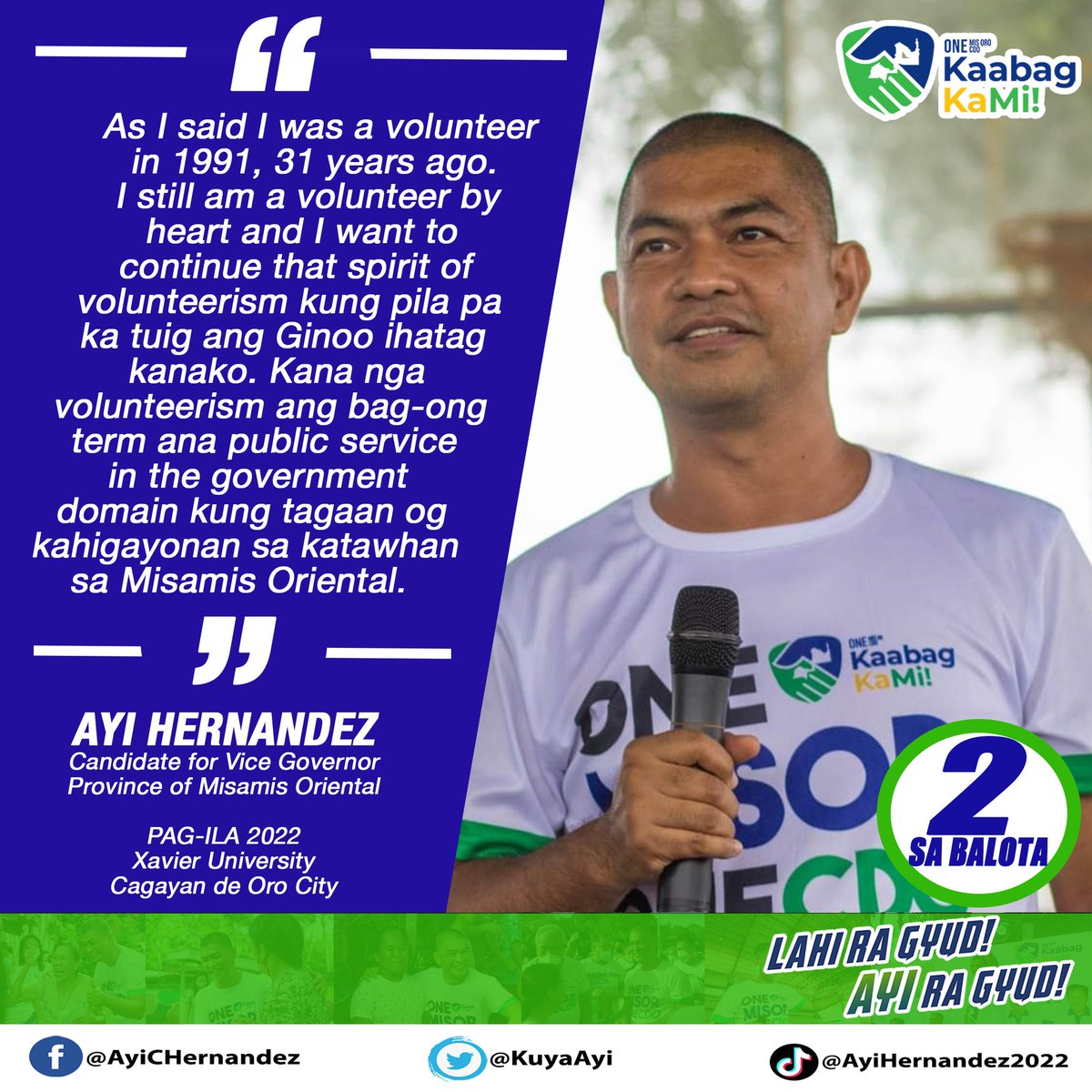 KuyaAyi's tweet photo. I vowed to keep the spirit of volunteerism, especially for the Pamilya Misamisnon.
#AyiRaGyud #LahiRaGyug #KaabagKami #OneMisOrOneCDO https://t.co/2945BBvtbg