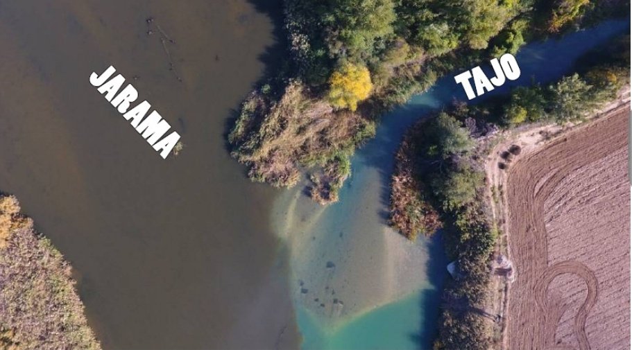 Santi_MBarajas's tweet photo. La unión de los ríos Jarama y Tajo vista desde el aire. La contaminación que trae el Jarama contrasta con el Tajo. Es urgente mejorar la calidad de la depuración de las aguas residuales de la Comunidad de Madrid. No se entiende la desidia que ha habido en las dos últimas décadas. https://t.co/2yPcXZPTgi