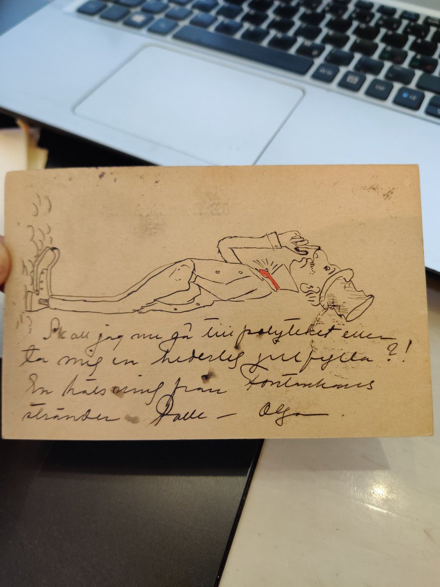 SebaLindberg's tweet photo. #Arkistonhelmiä Joulukortti vanhalle opiskelukaverille #CarlEnckell: "Skall jag nu gå till polyteket [Polytekniska högskolan] eller ta mig en hederlig julfylla?! En hälsning från Fontankans stränder. Pelle [Paul von Gerich] - Olga" https://t.co/uora2sRNqW