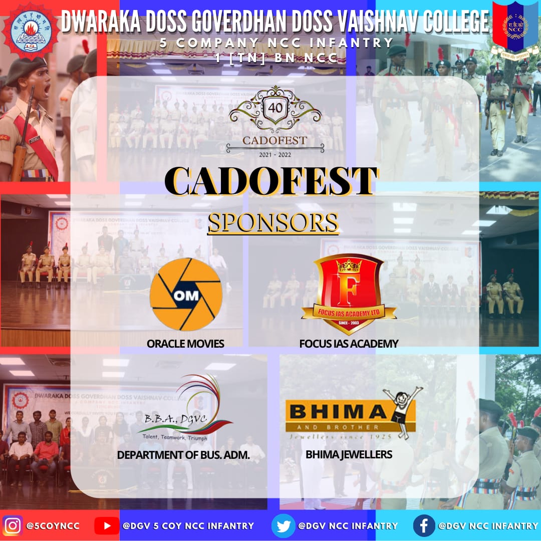 We the cadets of #5Company NCC #INFANTRY thank the supporting sponsors for the #40thCADOFEST ✨
.
.
.
.
#focusiasacademy #bbadgvc #oraclemovies #bhimajewellers #dgv #dgvc #5coyncc #1tnbncc #sponsor #promotion #instagood #40thcadofest #paidpromotion