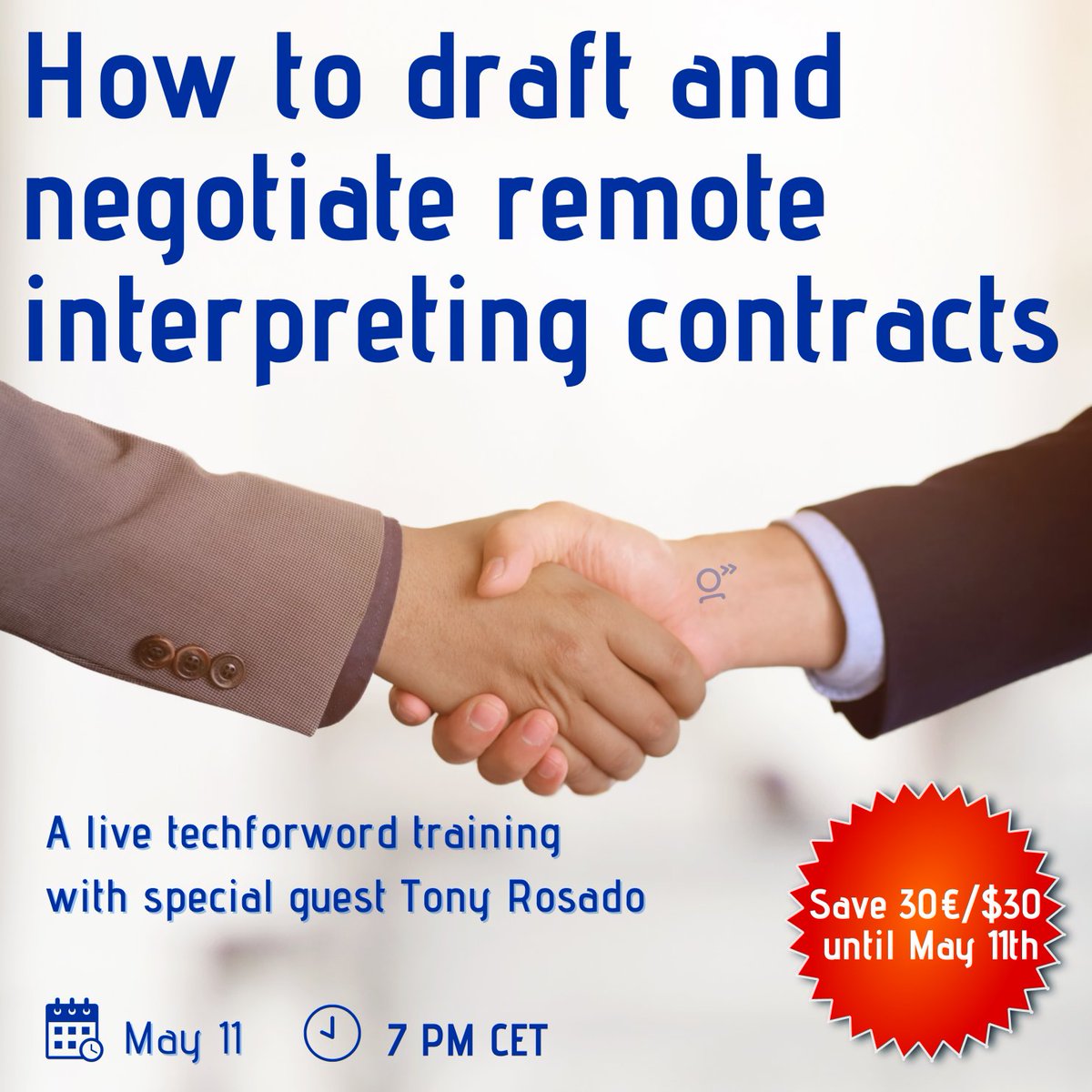 Join Josh and Tony on May 11 for our MASTERCLASS on how to draft and negotiate remote interpreting contracts!

Get it now and save 30€/30$! 🏷️

tfw.rocks/contracts 👈

Plus, insiders and students get 50% off! 😍

#1nt #r1nt #RemoteInterpreting #Remote #Interpreting