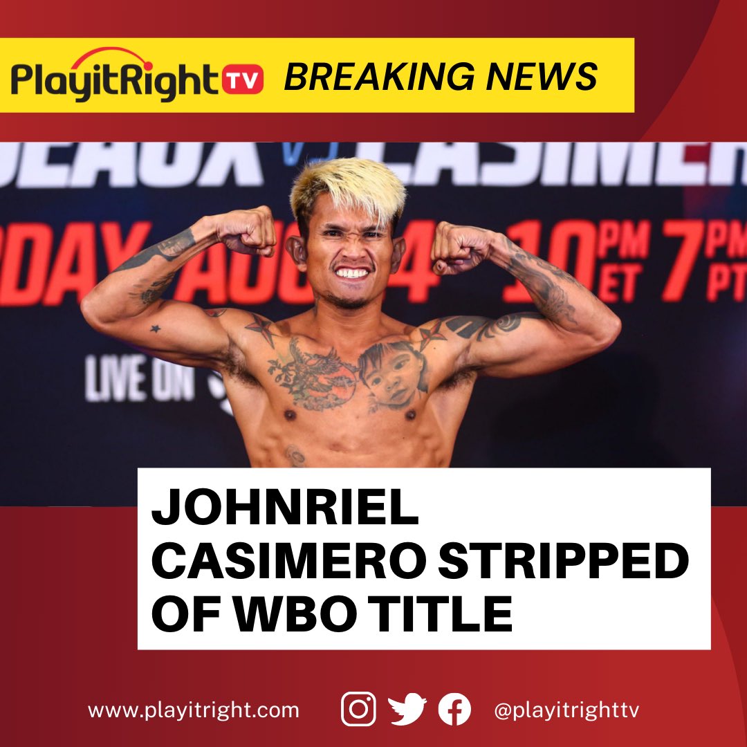 PlayitRightTV's tweet photo. Johnriel Casimero stripped of WBO bantamweight title for failing to comply with conditions set in his cancelled defense against Paul Butler. 

#PlayItRightTV 
#PlayItRight
#Boxing
#BoxingNews
#Sportsnews
#sportsnewsph
#breakingnewsph
#casimero
#johnrielcasimero
#boxingph https://t.co/qbJp8FlEOd