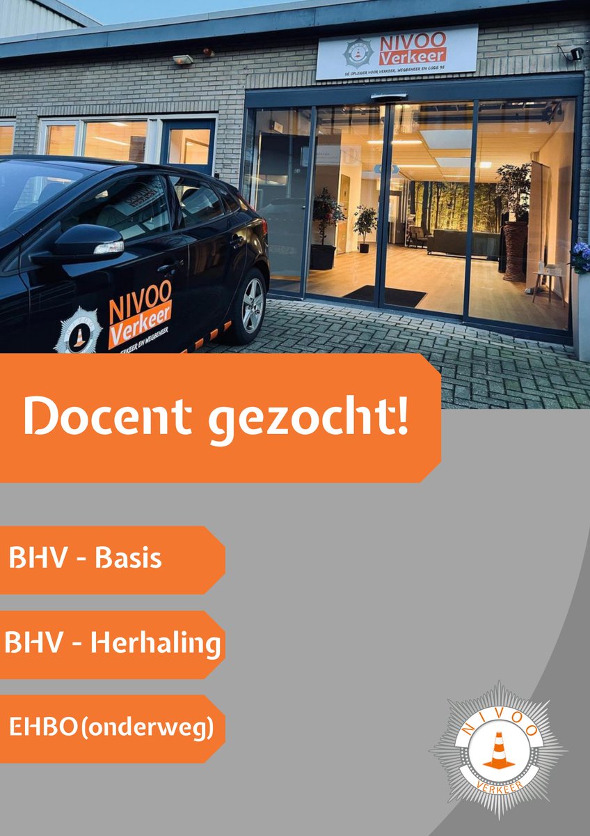 Vanwege de aanhoudende vraag zijn wij op zoek naar een kwalitatief goede #docent voor:

- BHV Basis
- BHV Herhaling
- EHBO Onderweg (Code95)

Bent u, of kent u deze persoon? Neem dan contact op  met Wouter van Veldhuizen via wvanveldhuizen@nivoo.nl of (0346) 21 74 25. #BHV