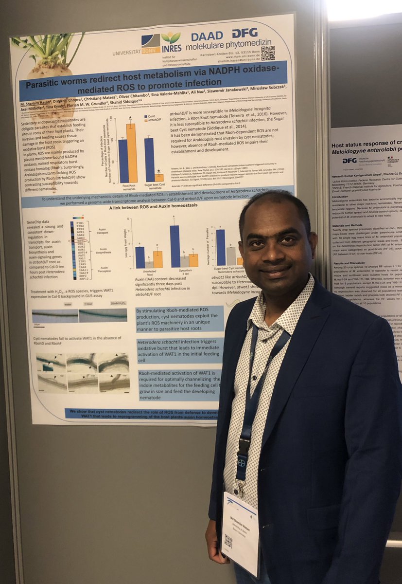 Poster session by <a href="/ShamimH21088381/">Shamim Hasan</a> #tricky Nematode, how nematode manipulate plant hormone pathway for its own benefit #check out the flash talk on Thursday 14:00-16:00 #Nematode-plant interactions#Amphitheatre Antipolis (Level 3) <a href="/UniBonn/">Rheinische Friedrich-Wilhelms-Universität Bonn</a> <a href="/NemaPlant/">Shahid Siddique</a> <a href="/UCDavisEntomolo/">UC Davis Entomology and Nematology</a> #ICN2022