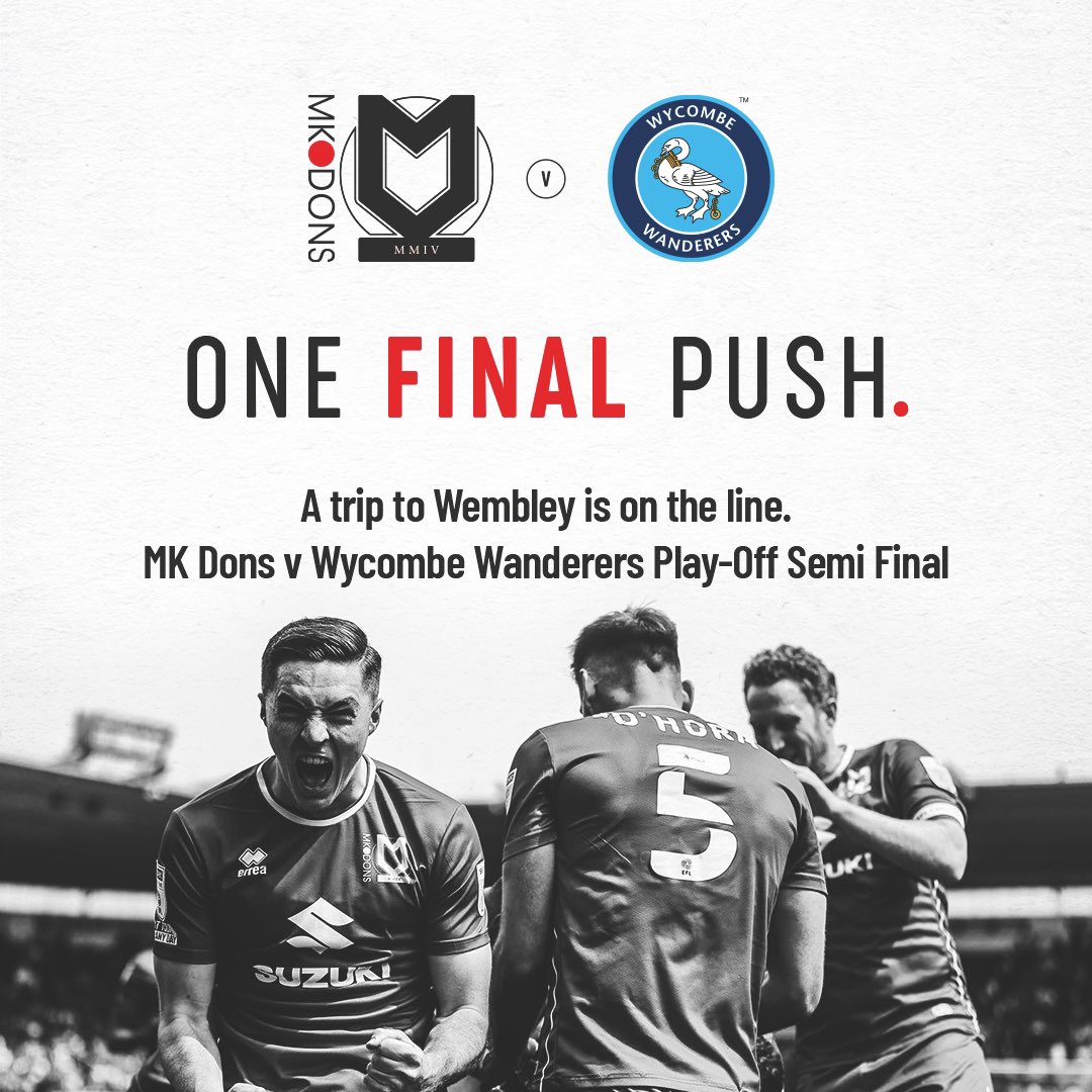 Milton Keynes Dons (@mkdonsfc) on Twitter photo 𝗢𝗡𝗘 𝗙𝗜𝗡𝗔𝗟 𝗣𝗨𝗦𝗛
Thursday’s First Leg is SOLD OUT but you can still get behind #MKDons at <a href="/Stadium_MK/">Stadium MK</a> for the Second Leg 👏
Buy online or at the Box Office 👉 bit.ly/wwhpotckts 𝗢𝗡𝗘 𝗙𝗜𝗡𝗔𝗟 𝗣𝗨𝗦𝗛
Thursday’s First Leg is SOLD OUT but you can still get behind #MKDons at <a href="/Stadium_MK/">Stadium MK</a> for the Second Leg 👏
Buy online or at the Box Office 👉 bit.ly/wwhpotckts