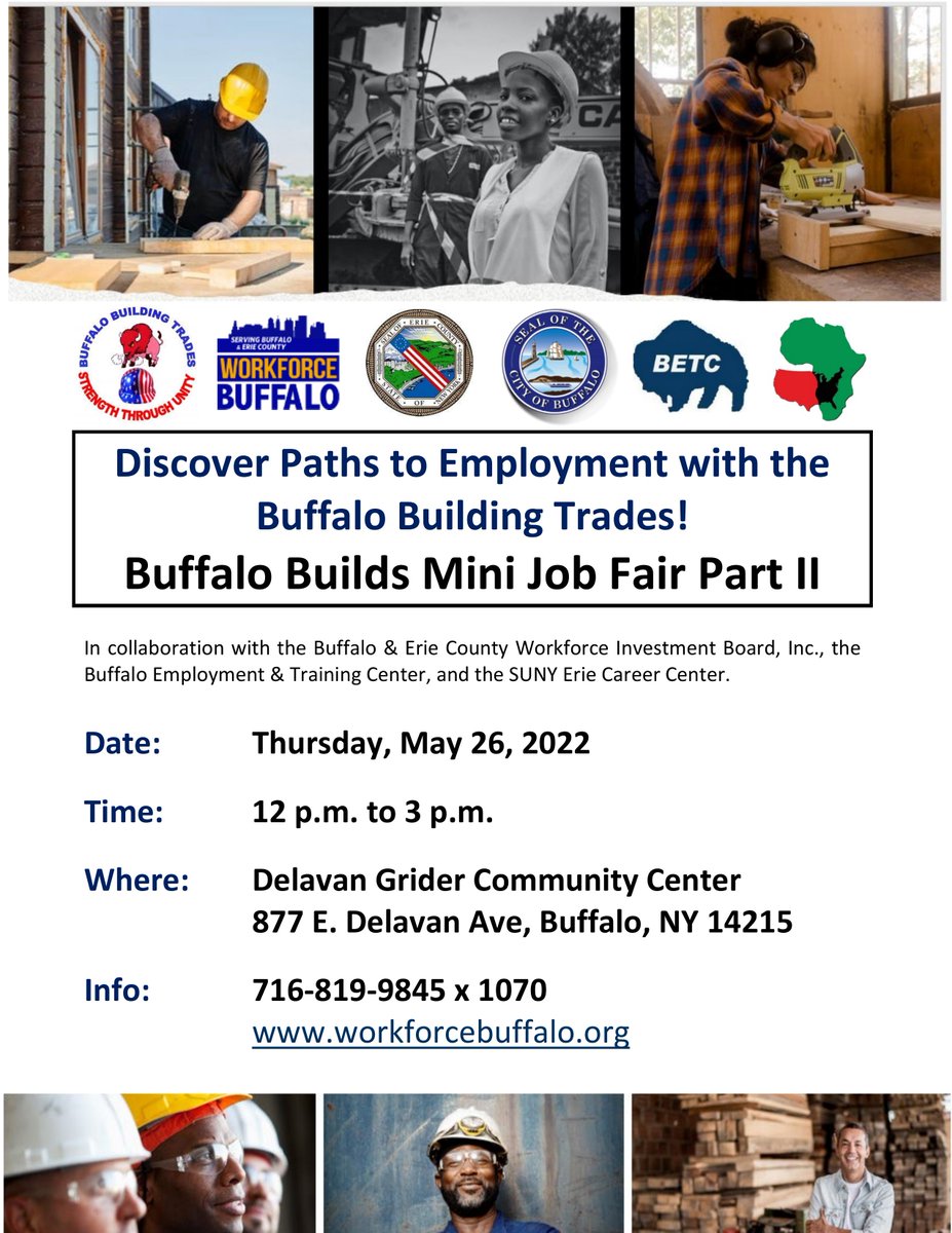 140thBill's tweet photo. 🛠️ Job seekers: Buffalo &amp; Niagara County Building Trades is teaming up with @betc716, @SUNYECC, and @WorkforceBufLov to offer a career fair later this month. https://t.co/pp4oORQTeK