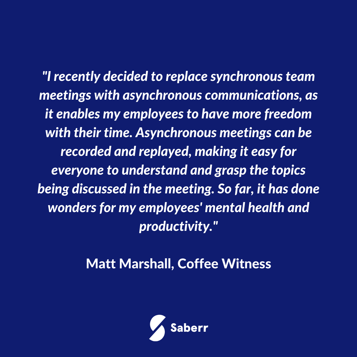 Saberr's tweet photo. Would you consider scrapping team meetings and replacing them with other forms of communication? 

While we believe that some meetings are essential, we also know that others can negatively impact the wellbeing and productivity of employees. 

We’d love to hear your thoughts! https://t.co/SD2GMfBIOd