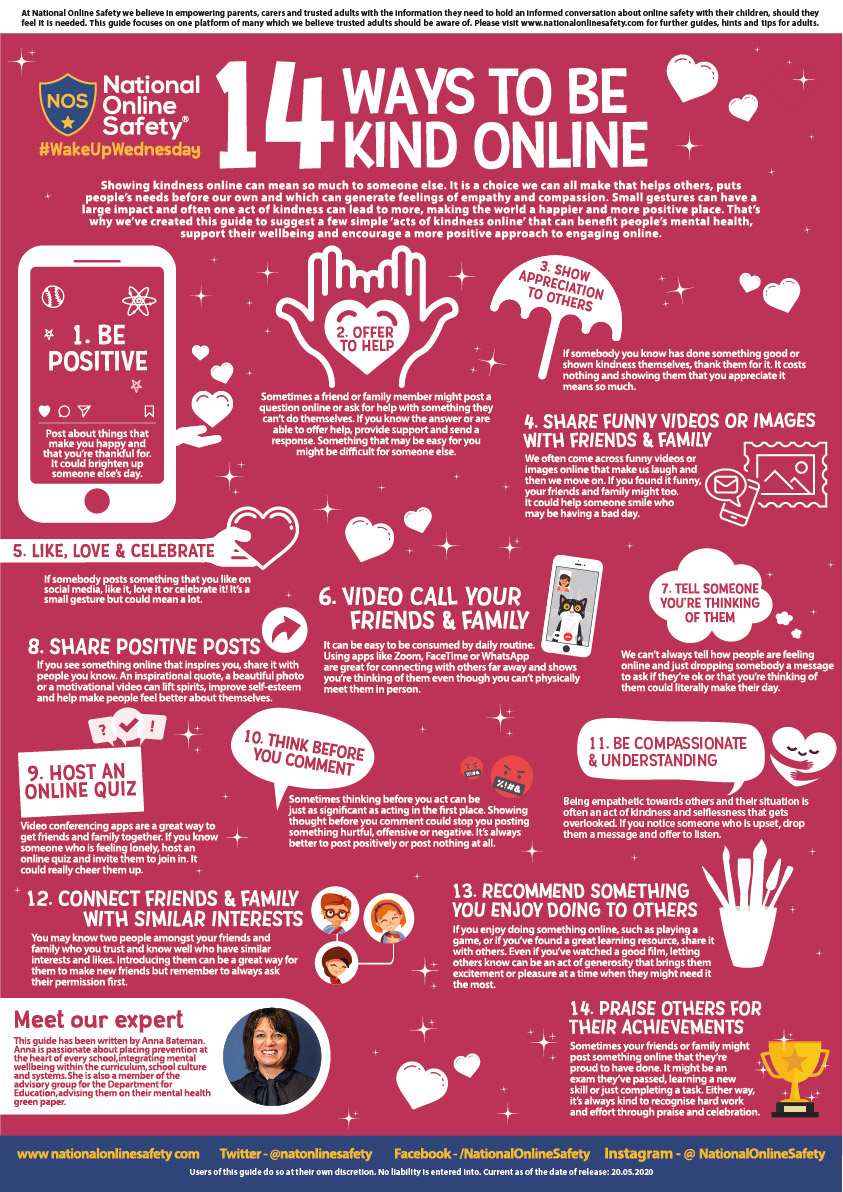 CathaysHigh's tweet image. Showing kindness online can mean so much to someone else, don't you think? 

Small gestures can have a large impact and often one act of kindness can lead to more, making the world a happier and more positive place.

#WakeUpWednesday 
@natonlinesafety