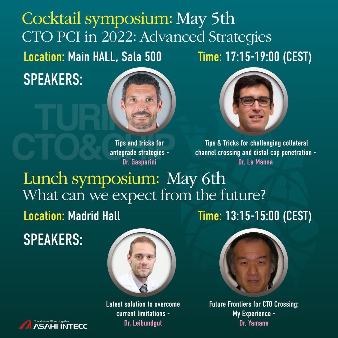 Asahi_Intecc_EU's tweet photo. Today marks the start of #TurinCTO &amp; #CHIP! Make sure to follow #asahiintecc sessions so you are up to date with the latest tips and tricks and what to expect from the #future. 
Speakers: @GLGasparini @alessio_lamanna @swissCTO  Dr. Masahisa Yamane https://t.co/2w6YKMCEwD