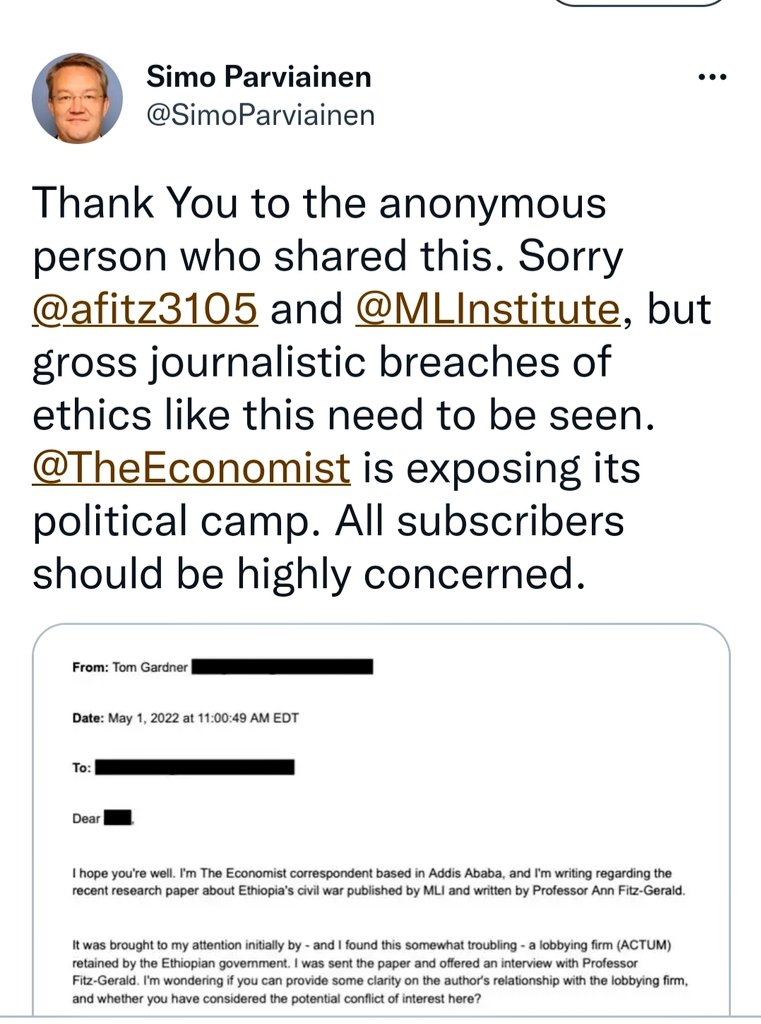iyoba4u's tweet photo. 1/2
Tom's Leaked Email‼️

According to the leaked email, Tom Gardner (@TomGardner18) has abused his position as a correspondent for @TheEconomist residing in #AddisAbaba.

The defamation didn't stopped on Ann Fitz-Gerald, @afitz3105, but also on #GoE in connection to a Lobby Firm https://t.co/7QLzfsqvly