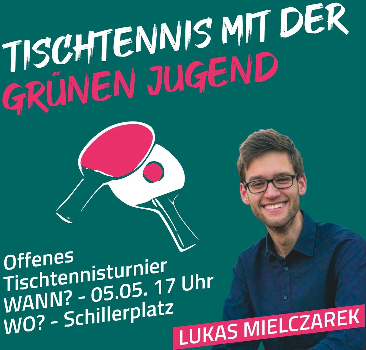 Morgen lädt die Grüne Jugend ab 17 Uhr zu einem offenen Tischtennisturnier mit unserem #ltwnrw-Kandidaten <a href="/lu_mielczarek/">Lukas Mielczarek</a> auf den Schillerplatz in #Duesseltal. Hier könnt ihr ein paar Bälle schlagen und diskutieren, wo es bei uns mehr Plätze für Spiel &amp; Sport braucht. <a href="/grueneddorf/">GRÜNE Düsseldorf</a>