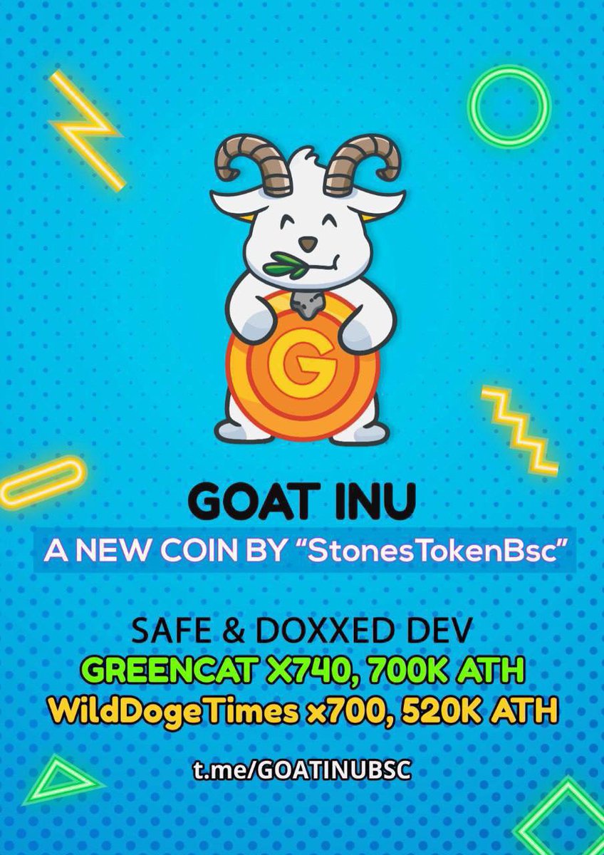 cryptogems555's tweet photo. Low Cap #BSCGem for u guys

#GoatInu 

LP Locked / Doxxed Dev
Previous projects from the team did +700x ($GreenCat). This looks ready to fly
 
Buy: https://t.co/kbvwMSg0RO

https://t.co/GLjNiWrBgN

Tg: https://t.co/UrQnsI6BKJ

#100xGems #BSCGemsAlert https://t.co/M56OzCvLw6