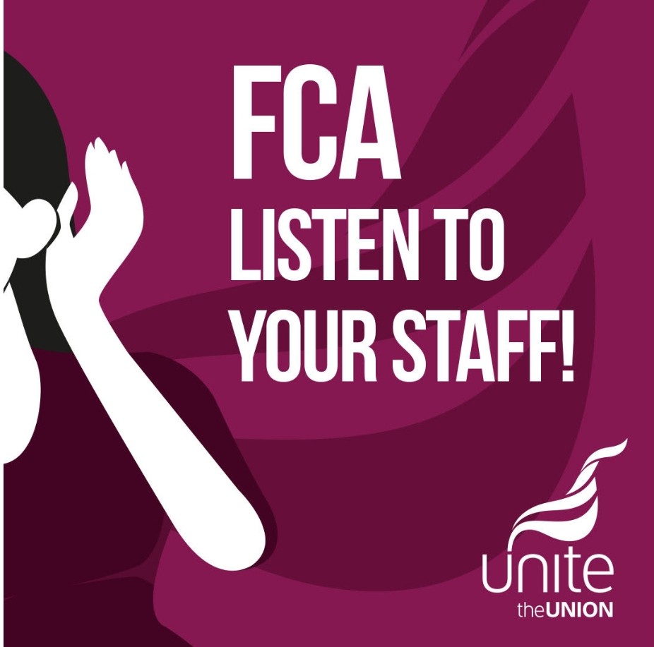 Mrs_C_W's tweet photo. In full support with my fellow #FCA colleagues today.

#FCAStrikes #FCAstrike #UnitetheFCA @Unite_Finance
@unitetheunion @UniteSharon https://t.co/ZjBHMtWBzD