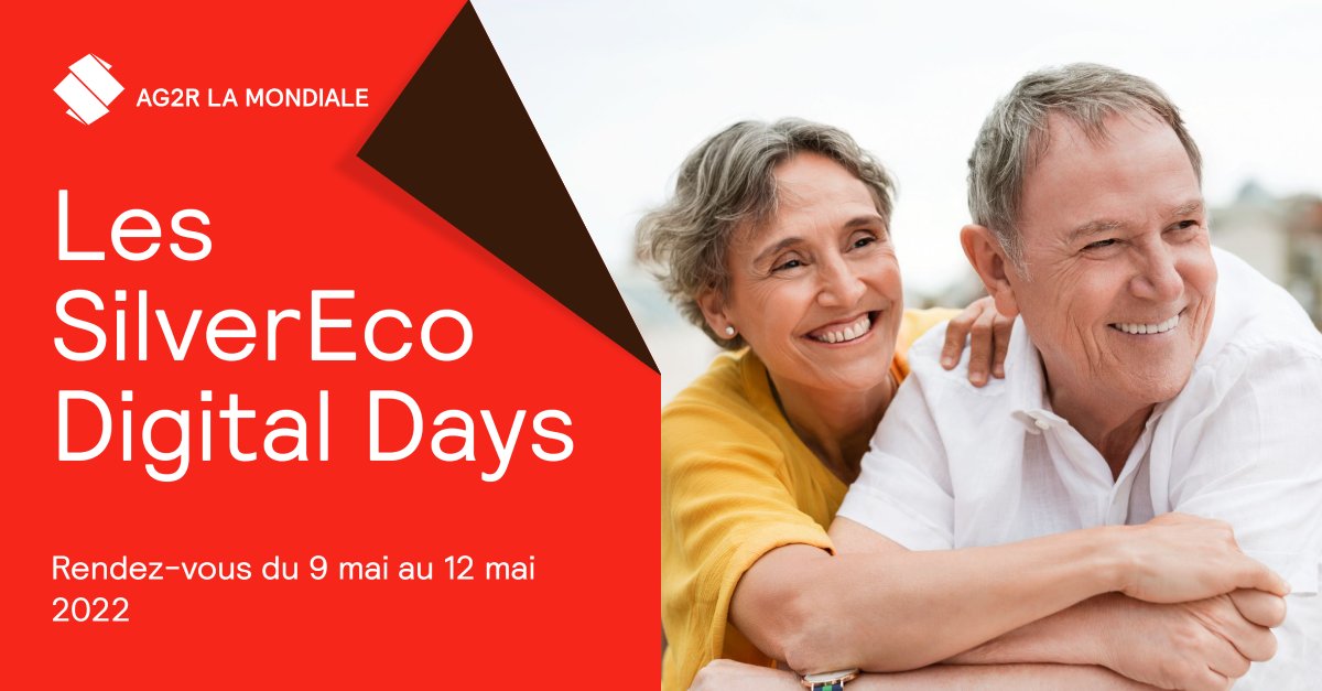 AG2RLAMONDIALE's tweet photo. Les #SilverEco Digital Days sont de retour cette année !🤩Rendez-vous du 9 au 12 mai 2022 pour participer à l'événement 100% #digital dédié à la #transition démographique et au #bienvieillir 
L'#ActionSociale d'AG2R LA MONDIALE est partenaire et vous attend nombreux ! https://t.co/a0rm7O4aw8