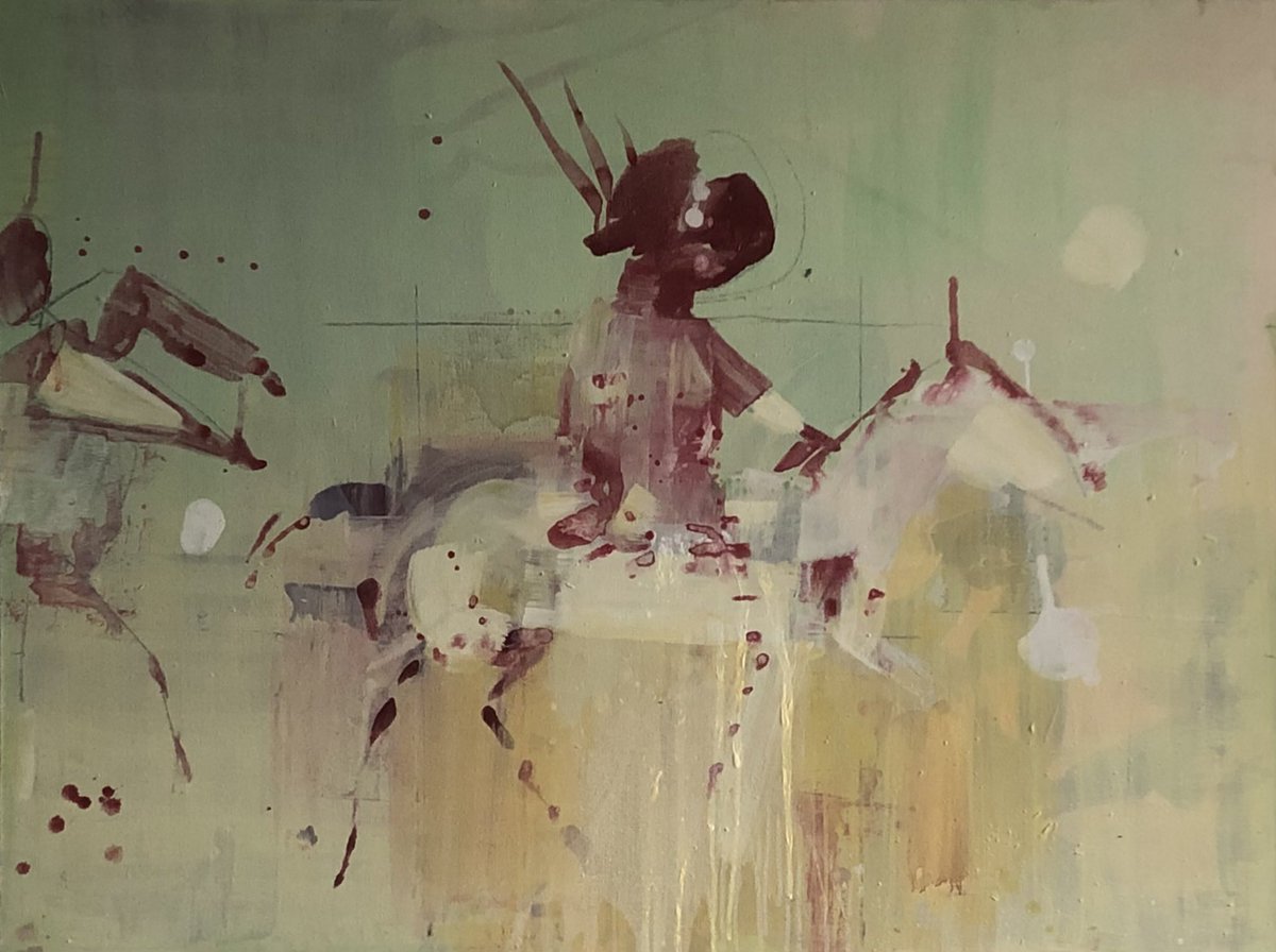 _susiehamilton's tweet photo. ‘Horsemen’ 1-3 #acryliconcanvas for ‘UNBOUND’ opens tomorrow 5th May @paulstolper #defacement #antiquetime #riders #erosion #bigpaintings #triptych https://t.co/CfVRnq72XW