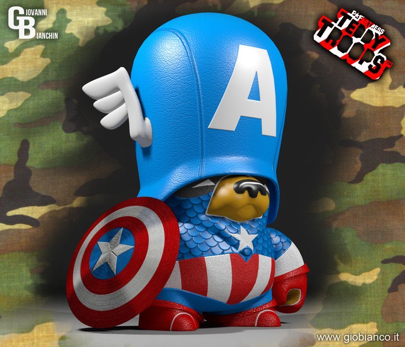 Tim38300817's tweet photo. Look at this @TeddyTroops 
https://t.co/ISm7hTdtFY

There are such good artists who use the teddies as a basis for incredible creations. Next Saturday it's our turn to mint a self designed #TeddyTroops 

#DIY #NFTroops #CaptainAmerica https://t.co/fsQkjsPITl