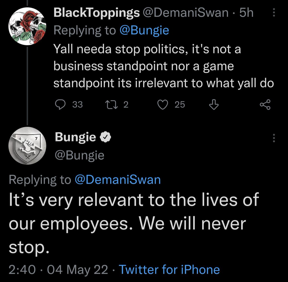 A very good morning to whoever at @Bungie is running the social account and is absolutely taking no shit.