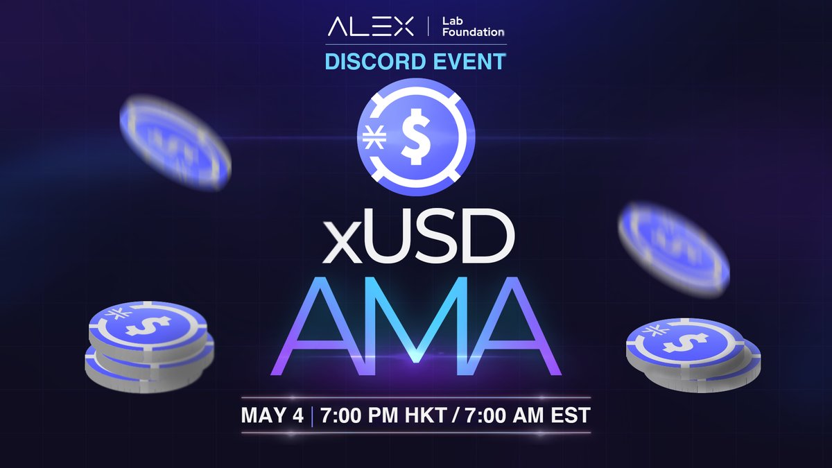 ALEX 🟧 No. 1 Bitcoin DeFi (@alexlabbtc) on Twitter photo Starting soon at 7PM HKT, May 4!
We are excited about the launch of $xUSD on ALEX.
Live AMA on Discord with <a href="/RuleBasedInvest/">chiente hsu, PhD.</a> and <a href="/wbnns/">wbnns</a> to discuss $xUSD and its purpose in the <a href="/Stacks/">stacks.btc</a> ecosystem. Join us!
👉 discord.gg/AKhw2fmh?event…
#ALEXDeFi <a href="/TokensoftInc/">Tokensoft</a> <a href="/muneeb/">muneeb.btc</a> <a href="/TO/">trevor.btc</a> Starting soon at 7PM HKT, May 4!
We are excited about the launch of $xUSD on ALEX.
Live AMA on Discord with <a href="/RuleBasedInvest/">chiente hsu, PhD.</a> and <a href="/wbnns/">wbnns</a> to discuss $xUSD and its purpose in the <a href="/Stacks/">stacks.btc</a> ecosystem. Join us!
👉 discord.gg/AKhw2fmh?event…
#ALEXDeFi <a href="/TokensoftInc/">Tokensoft</a> <a href="/muneeb/">muneeb.btc</a> <a href="/TO/">trevor.btc</a>