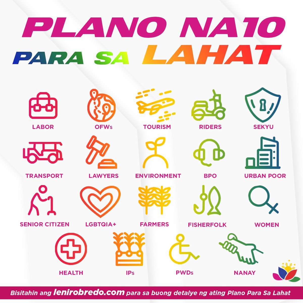 bamaquino's tweet photo. Ang pangarap natin na Pilipinas, panalo ang lahat. Ito ang Plano Para sa Lahat. Walang maiiwanan, lahat ipaglalaban upang makamit ang kulay rosas na bukas. https://t.co/pwOSYaE3dv

Bisitahin ang https://t.co/rpj90Px2EO para sa buong plano.

#AngatBuhayPilipino
#IbotoNa10Pilipinas https://t.co/qhoUaqPE3e