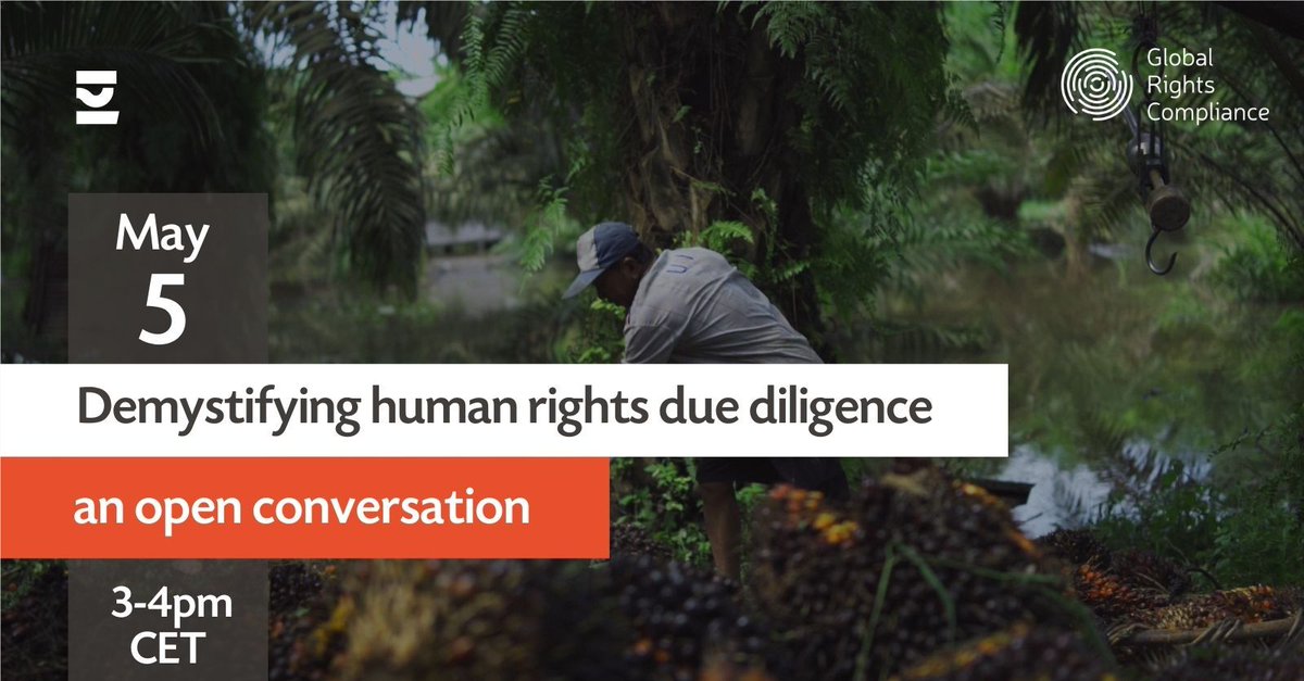 Tomorrow <a href="/GRC_HumanRights/">Global Rights Compliance</a> &amp; <a href="/EarthwormGlobal/">Earthworm Foundation</a>  will be hosting an open conversation to help demystify #humanrightsduediligence for businesses that source agricultural commodities.

Click here to register: lnkd.in/e6Gu99pK

#humanrights #bizhumanrights