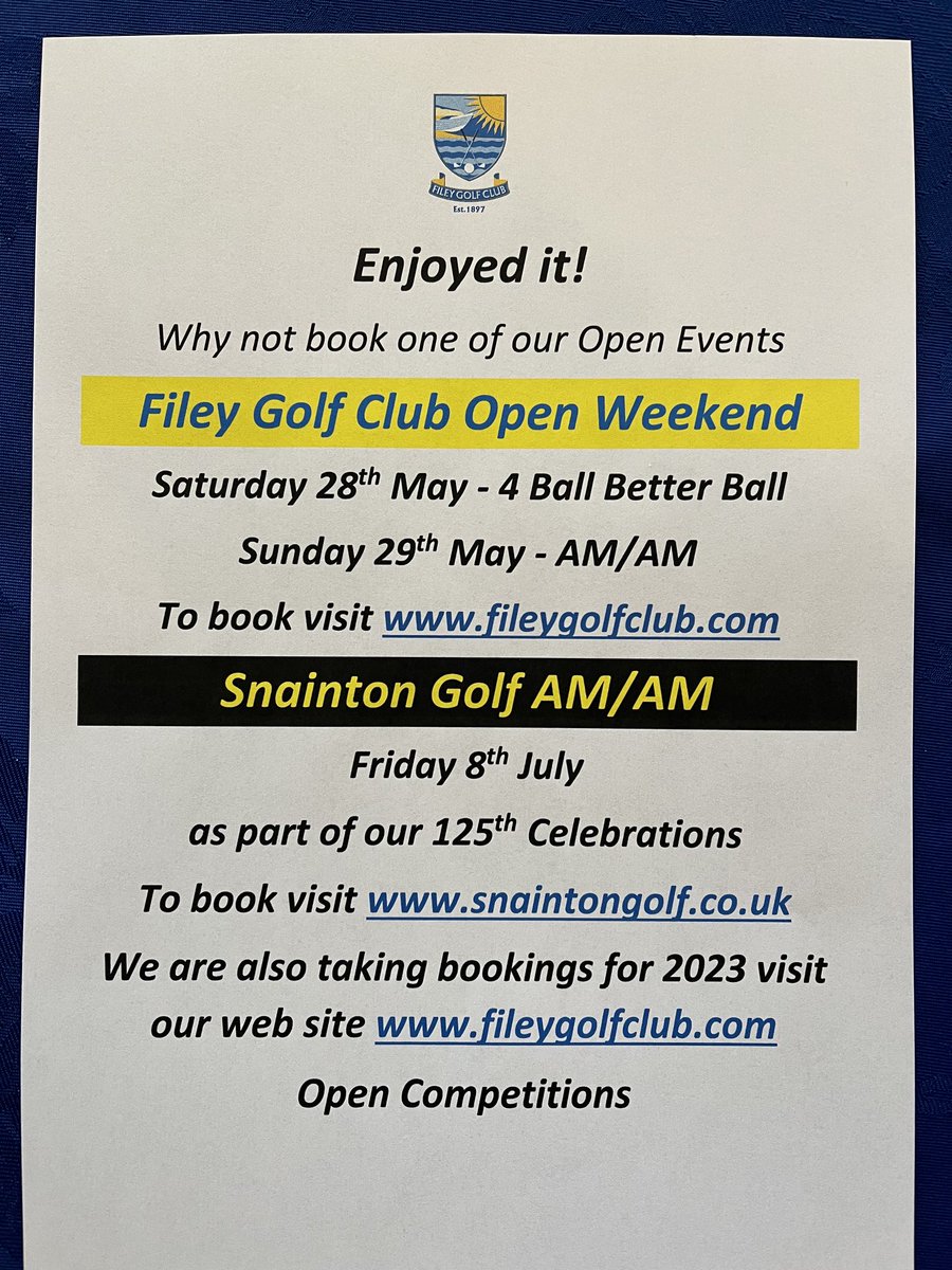 YUGCUK's tweet image. Thank you to our hosts today ⁦@FileyGolfClub⁩ who clearly like visitors and look after them based on our experience 👍🙏