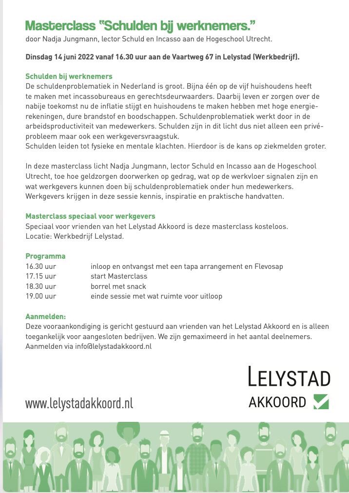 Meld je aan voor de actuele masterclass op 14 juni! 
Voor vrienden van het Lelystad akkoord kosteloos na aanmelding via info@lelystadakkoord.nl