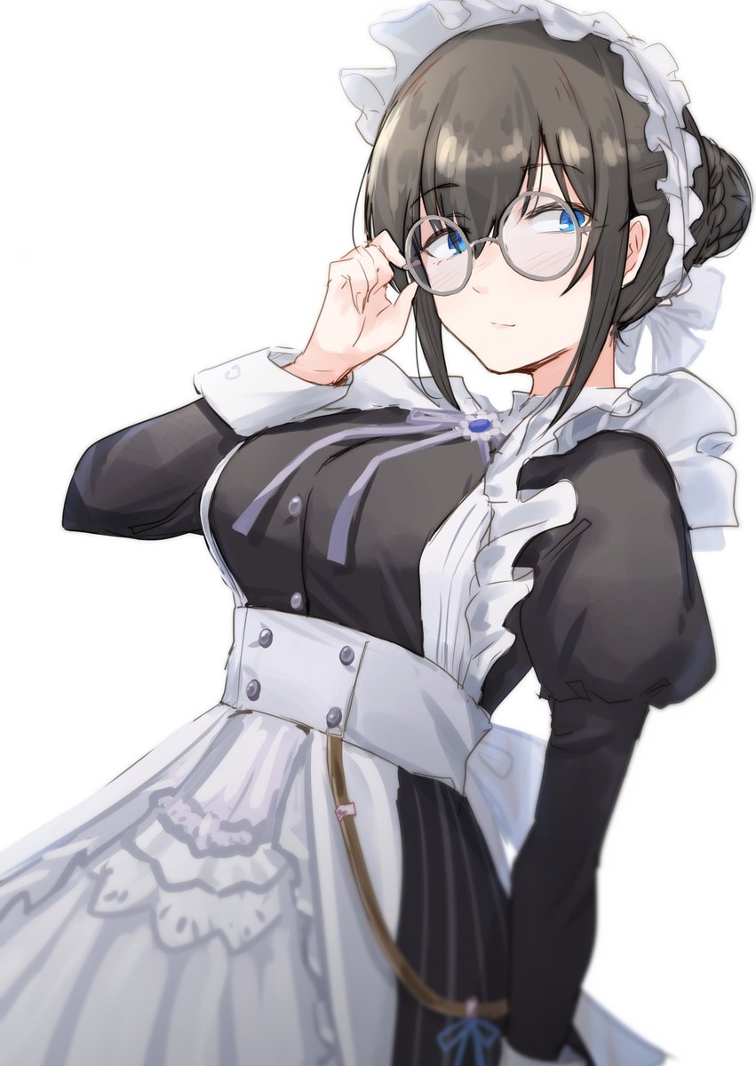 sagisawa fumika 1girl glasses maid solo blue eyes alternate costume apron  illustration images