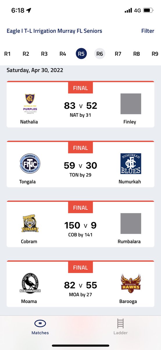 Working on an iOS app to have Footy Scores at your fingertips! Results and Fixtures quickly accessed rather than through the website. Currently have <a href="/KDFNL/">Kyabram District League</a> <a href="/MurrayFL/">Murray FL</a> and <a href="/GVLeague/">Goulburn Valley League</a> ready to go, spread the word. <a href="/AFL_GM/">AFL Goulburn Murray</a> <a href="/SheppNewsSport/">Shepp News Sport</a>