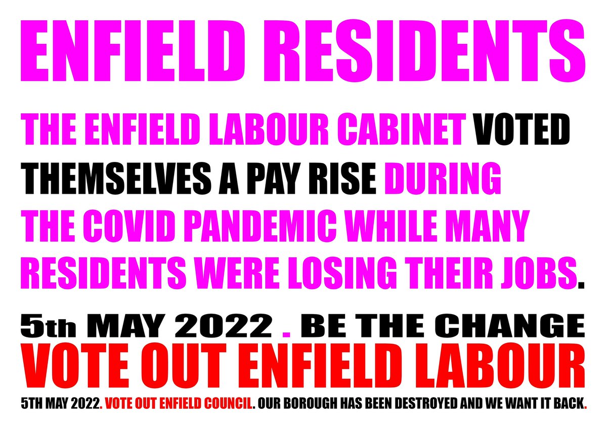 ArchieSmithSays's tweet photo. Enfield Labour

- Dividing our communities 
- Polluting our air
- Subverting democracy
- Bullying &amp; racism
- Building on the Green Belt
- Ignoring residents
- Increasing borough debt
- Providing for a few, not the many

5th May 2022 
#VoteThemOut #EnfieldLabourOut  #NotMyEnfield https://t.co/Oh9ICGOMnu