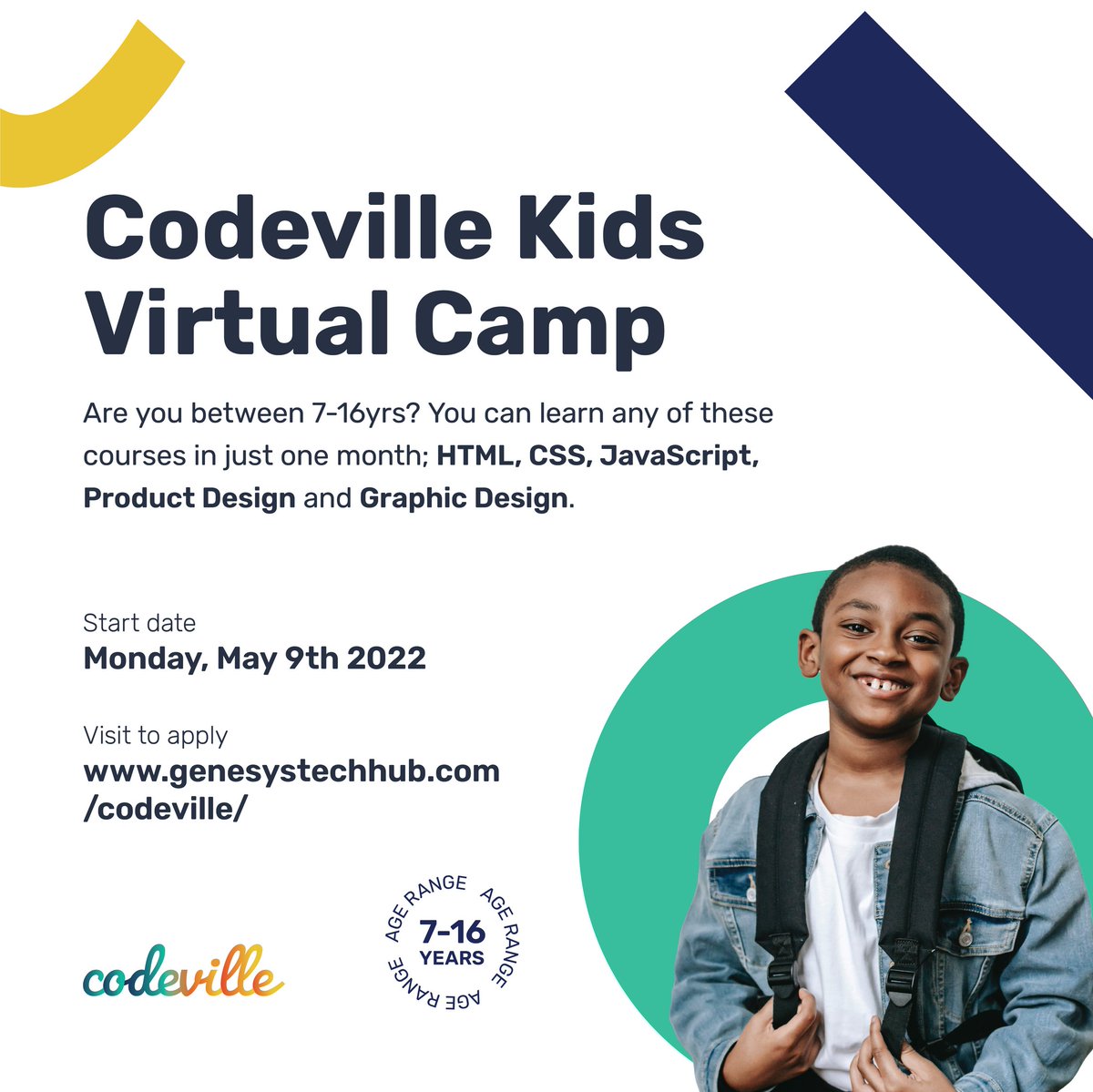 genesystechhub's tweet image. Hey there!! 👋🏾

Don&apos;t miss out on this opportunity. Your kid deserves to learn a skill!

Register now!! (Link in our bio 😊)

#Codeville