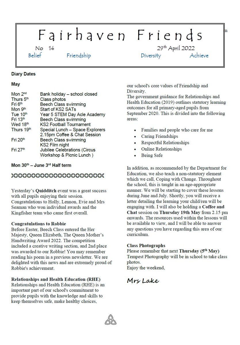 Here's a link to our latest newsletter.bit.ly/37gyU4u #Fairhaven #BusySchool #Quidditch