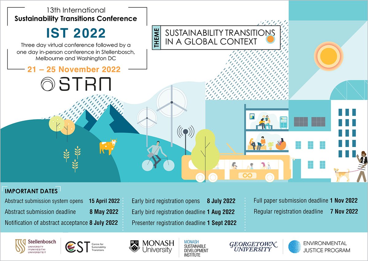 📢Deadline extended! Submit your abstract for #IST2022 Conference by May 15 ⬅️

🌏We'll be meeting online and in person in November at @CST_SU (South Africa) @MonashMSDI (Australia) & @Georgetown (USA)

📄 For more info go to: consultus.eventsair.com/ist2022-confer…