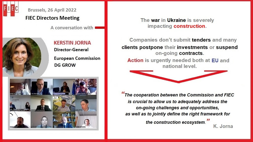 EUConstruction's tweet photo. 👀🗨 @JornaKerstin, intervened in the meeting of the Directors General of @FIEC_Brussels's member federations.
🇺🇦🏗The main topic was the impact of the war in Ukraine on the #EUInternalMarket and in particular on the #constructionindustry.
More info 👇
https://t.co/fQEzDP4pin https://t.co/cxX5jlWe5W