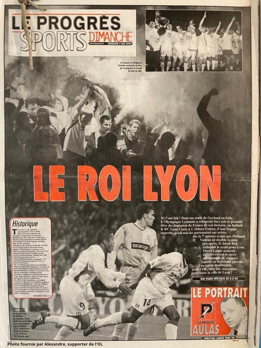 leprogreslyon's tweet photo. 📰 La Une du supplément Sports du Progrès du 5 mai 2022, au lendemain du 1er titre de champion de France de @OL

Découvrez notre série d'articles sur les 20 ans du titre de l'OL ➡️ https://t.co/nH0owQOV3U #OLRetro https://t.co/PhtVh9Rqlq