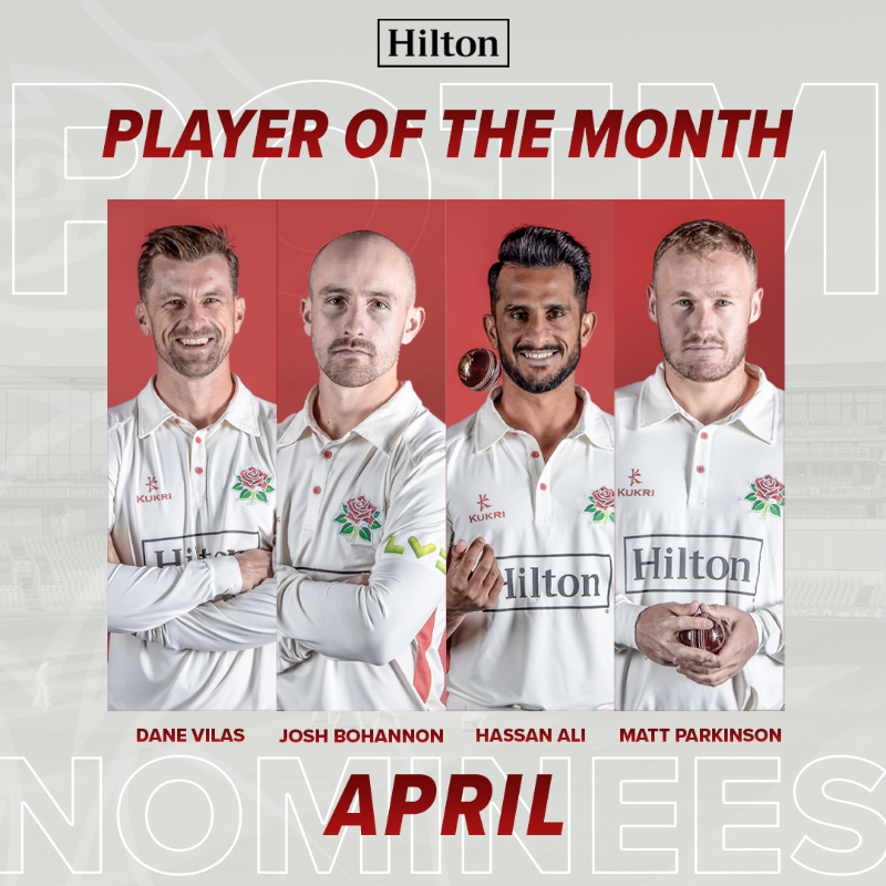 lancscricket's tweet photo. ➡️ @danevilas
➡️ Josh Bohannon
➡️ @realha55an
➡️ @mattyparky96

Voting is open to decide April's @Hilton Player of the Month 🗳️

🌹 #RedRoseTogether
