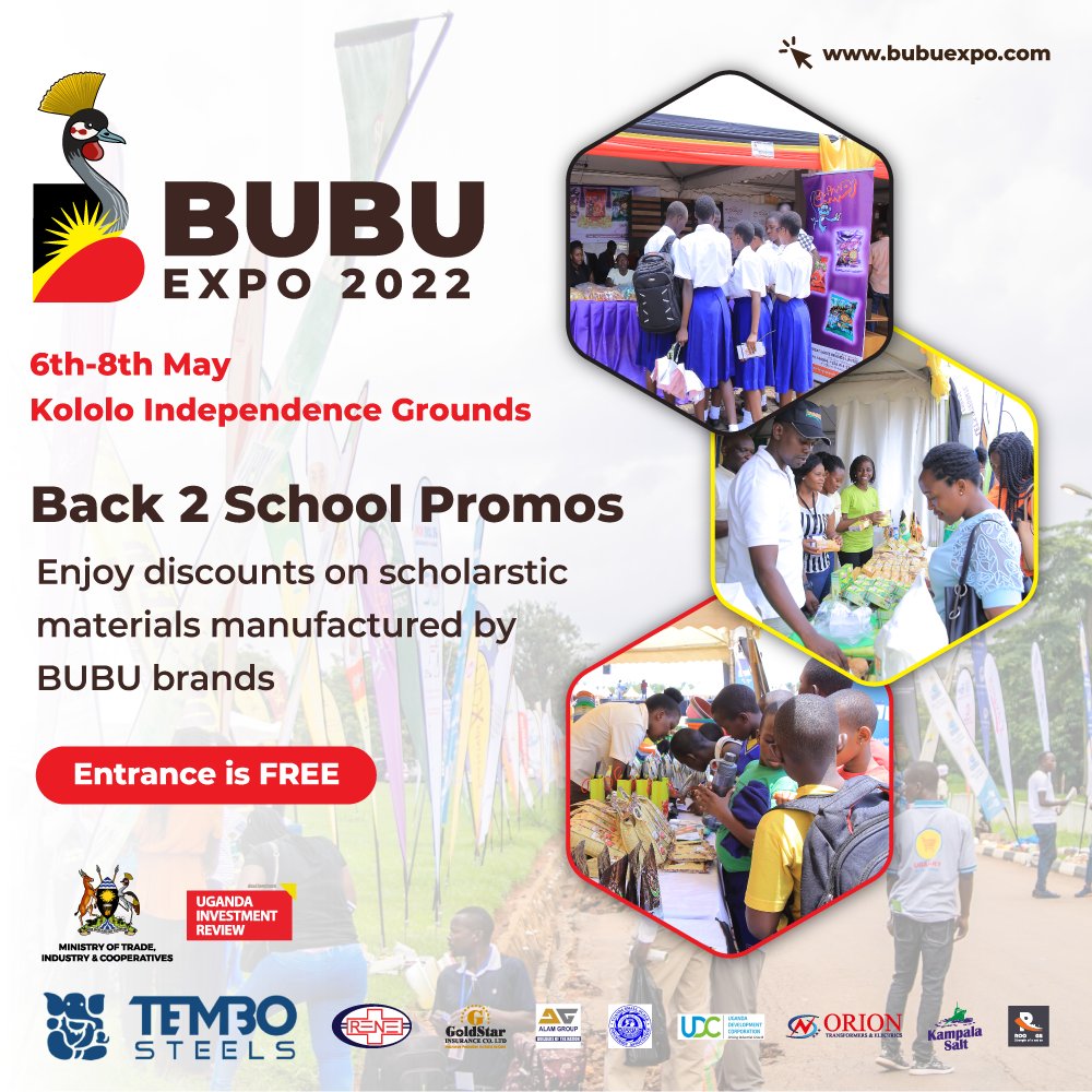 BUBU_Expo_'s tweet photo. Things to look out for at the #BUBUExpo2022: don't miss out on exciting #Back2SchoolPromos with attractive deals on a variety of quality products from Ugandan manufacturers.

#BUBUExpo #bubu #buyuganda #builduganda #uganda #exhibition https://t.co/KLctkKDH2u