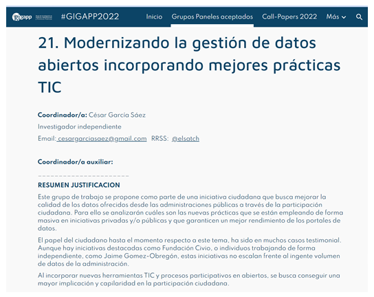 GIGAPP's tweet photo. 📌📢‼️ #lastcall #callpapers #GIGAPP2022 #GestionDeDatos “Modernizando la gestión de datos abiertos incorporando mejores prácticas #TIC” Coord. @elsatch [Quedan solo 4 días ¡Último días!] https://t.co/SWNkmBAcgP https://t.co/8uSmaM2MLh