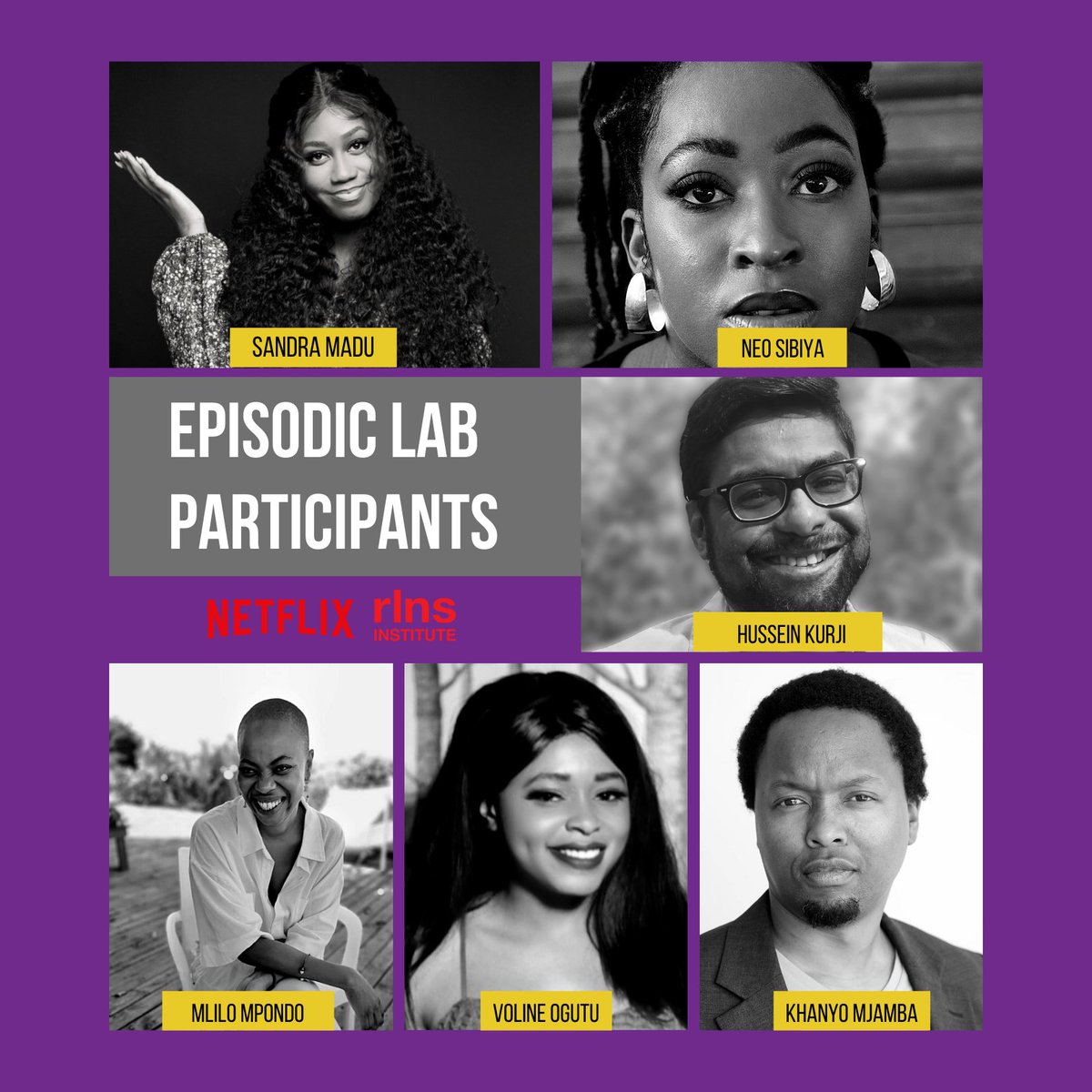 rlnsinstitute's tweet photo. We are delighted to announce this years selected #EpisodicLab Candidates are: @SandyMadu๐ณ๐ฌ, @NeoSibiya1๐ฟ๐ฆ, Hussein Kurji๐ฐ๐ช,
@KhanyoMjamba๐ฟ๐ฆ, Voline Ogutu ๐ฐ๐ช & Mlilo Mpondo ๐ฟ๐ฆ
#RLNS #Netflix #AfricanNewWave https://t.co/r5iQMZXSDc