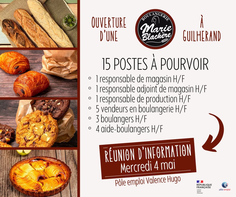 Aujourd'hui Marie Blachère recrutait pour le nouveau magasin de Guilherand. 5 embauches confirmées à l'issue de l'information collective. 👏 Félicitations aux candidats 🎉
Nouveau rendez-vous le 17 mai à 𝗟'𝗘𝘀𝗽𝗮𝗰𝗲 𝗥𝗲𝗰𝗿𝘂𝘁𝗲𝗺𝗲𝗻𝘁 de <a href="/PE_Valence/">Pôle emploi Valence</a> 
#TousMobilisés