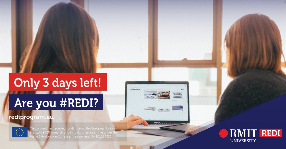rediprogram's tweet photo. Time is running out โ our #PhD call will finish in 3 days!โฐ
The #REDIprogram offers a unique mentoring experience, with experts from academia and the industry from all over the world. Are you #REDI?๐
Apply now: https://t.co/xLb5MOsiyI https://t.co/gAQpDSEQ3k