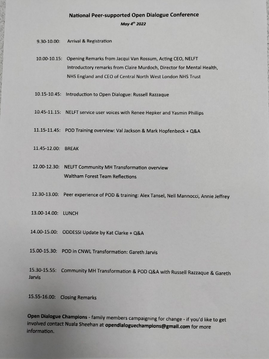 DrGarethJ's tweet photo. @MindfulRussell opening the 2022 National Peer Supported Open Dialogue Conference #PodCon22  Looks like a great agenda! https://t.co/jGJxolm6yh