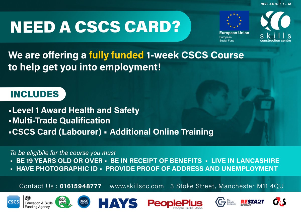 Do you need a CSCS Card? Contact Skills Construction Centre and book your enrolment at our Manchester Centre!
#Construction #trade #constructiontraining #cscscard #CSCS #Skillscc