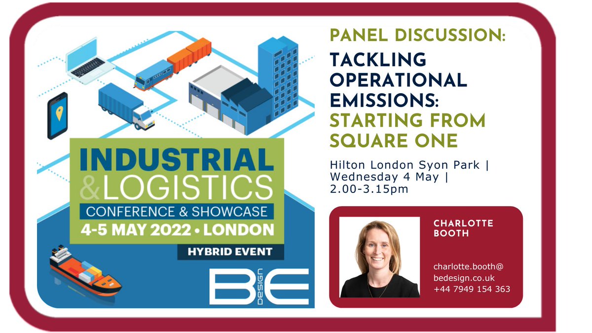 Associate director of #sustainability and #wellbeing, Charlotte Booth will be speaking about reducing operational emissions at the <a href="/IandLConference/">Industrial & Logistics Conference</a> in London today. Get in touch to set up a meeting or find out more. 
#Architecture #Engineering #NetZero 
 #ESG #IandLConf