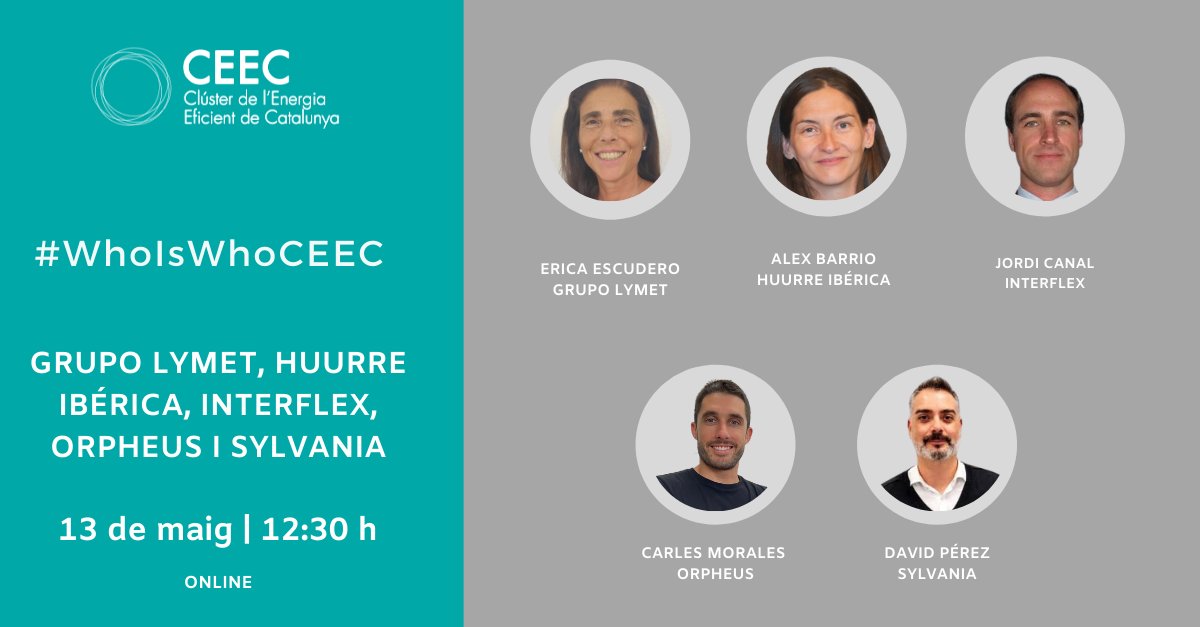 clusterEE's tweet photo. 📢  #WhoisWhoCEEC | Pròxima edició el 13 de maig amb nous membres del #CEEC que es donaran a conèixer i oferiran la seva visió del sector.

🗣️ Hi participen: #GrupoLYMET, @HuurreIberica, @INTERFLEX_SL,  @orpheus_es i @Sylvania_Light
#eficiènciaenergètica #networking https://t.co/8Z57Xy6uZM