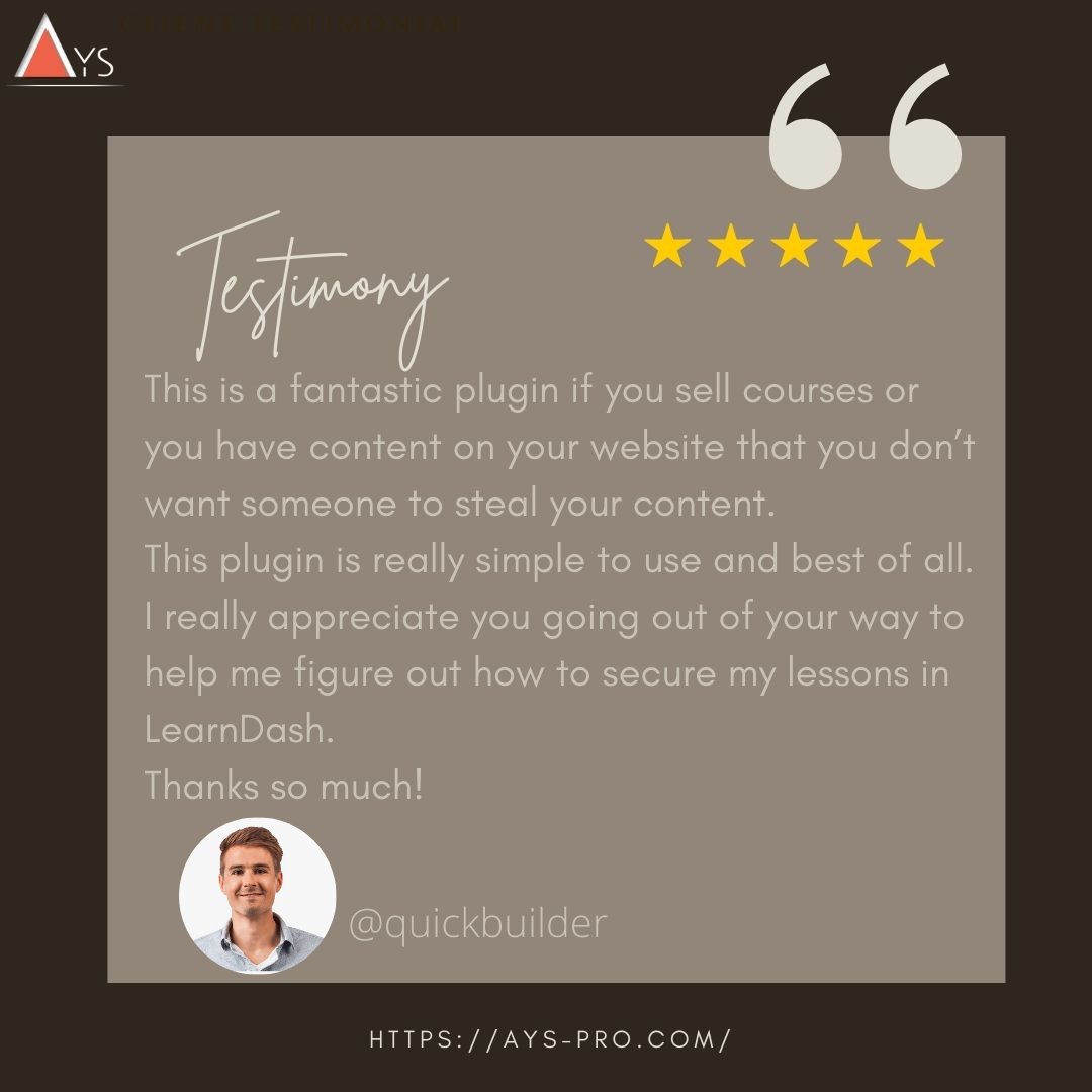 AysProPlugins's tweet image. We are so happy that you appreciate our work 😊
Thank you for taking the time to share with us your feedback 🤗

#ayspro #wordpress #plugins #review #copy #content #protection